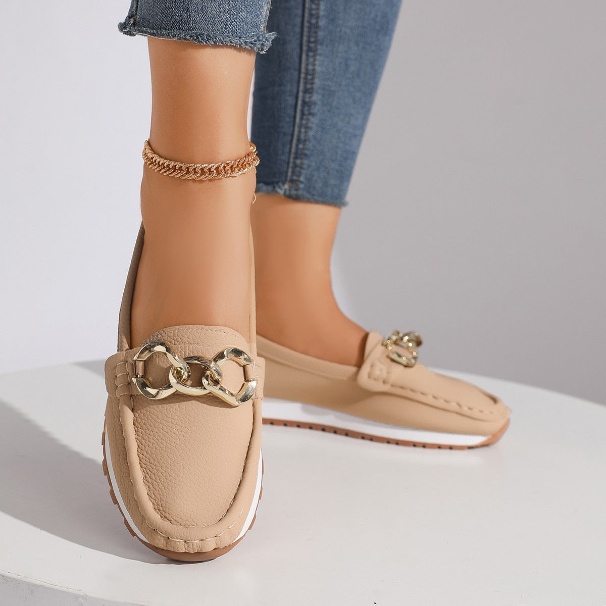 Chains Flats Womens Fashion Casual Comfortable Slip-on Shoes Loafers Spring Summer Fall
