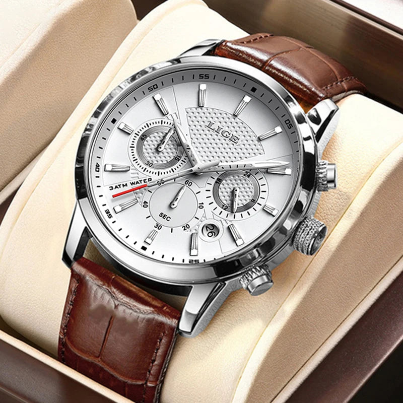 LIGE 2025 Watch Men Fashion Sports Quartz Clocks Mens Watches Top Brand Leather Military Waterproof Date Watch Relogio Masculino