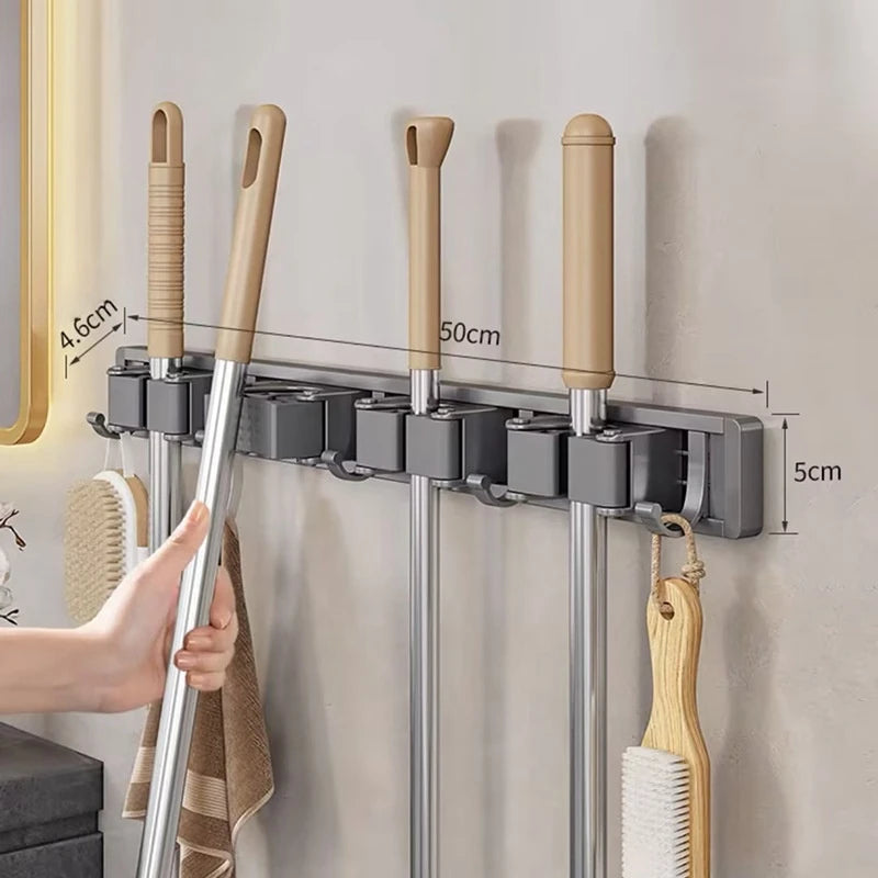 Multi-Purpose Hooks Mop Rack Wall-Mounted Mop Storage Box Broom Hanger Hook Bathroom Waterproof Wall Aluminum Alloy Bore Hook