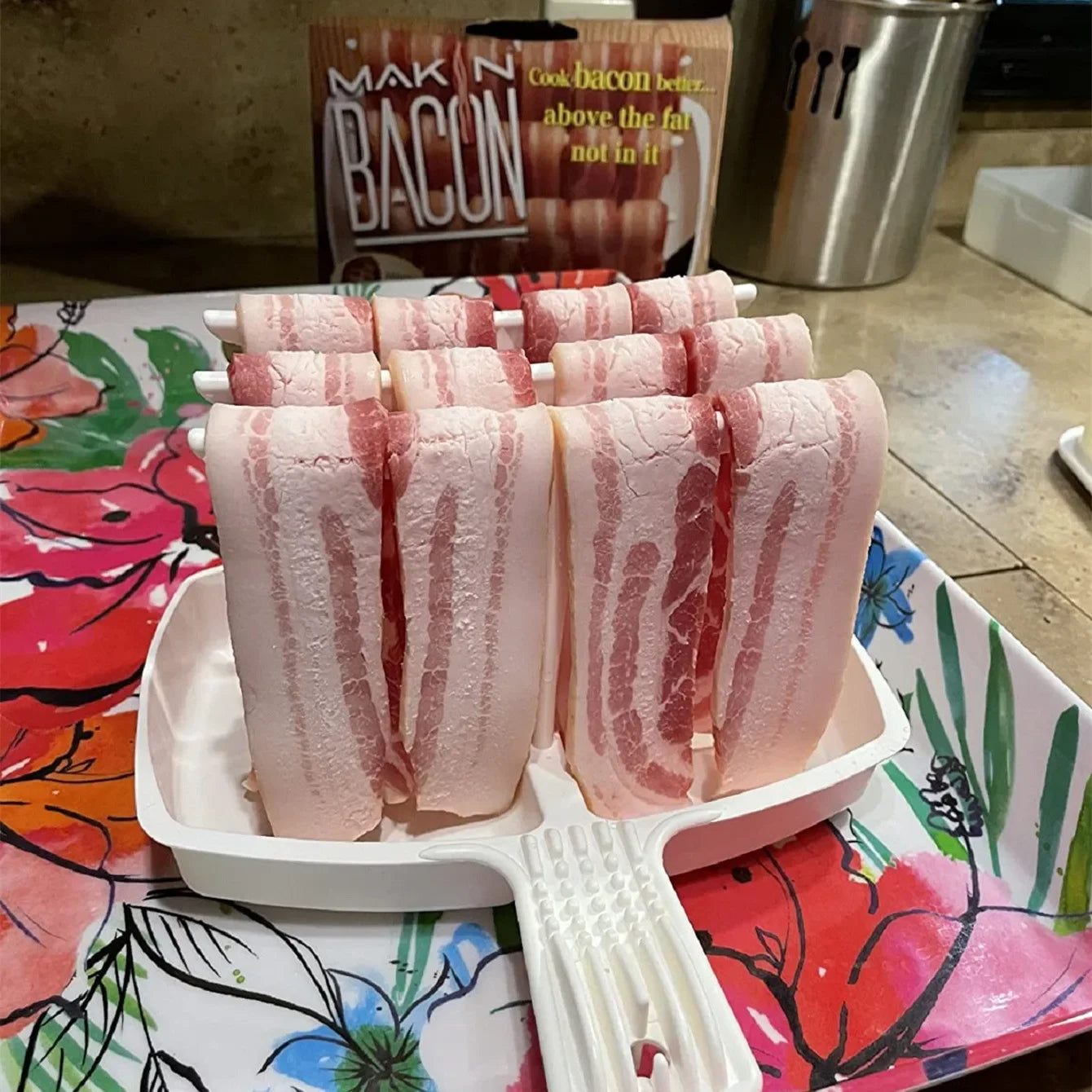 Plastic Microwave Bacon Oven Baking Tray Heat Resistance Barbecue Grill Bacon Rack Easy To Clean Bacon Hanger Breakfast Cookware
