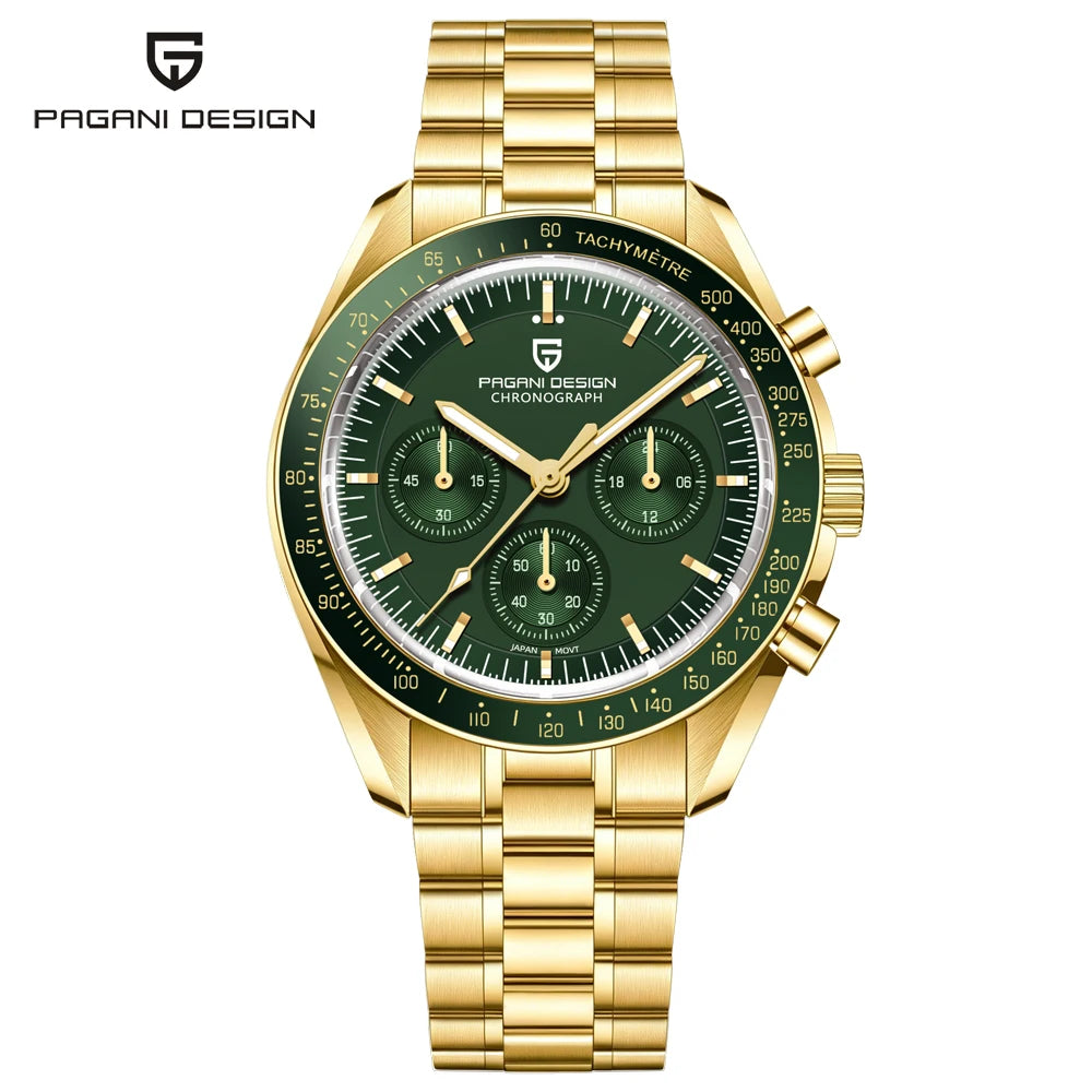 PAGANI DESIGN 2026 New Moon Men's Watches Luxury Quartz Watch For Men VK63 Chronograph AR Sapphire Mirror Ceramic Bezel Luminous
