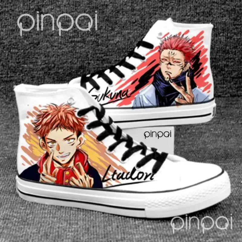 Jujutsu Kaisen Anime Cosplay Shoes Sneakers Graffiti Print High Top Canvas Shoes Cartoon Gojo Satoru Student Shoes Holiday Gift