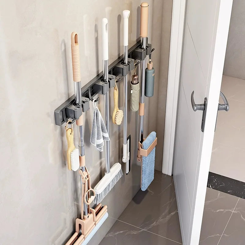 Multi-Purpose Hooks Mop Rack Wall-Mounted Mop Storage Box Broom Hanger Hook Bathroom Waterproof Wall Aluminum Alloy Bore Hook