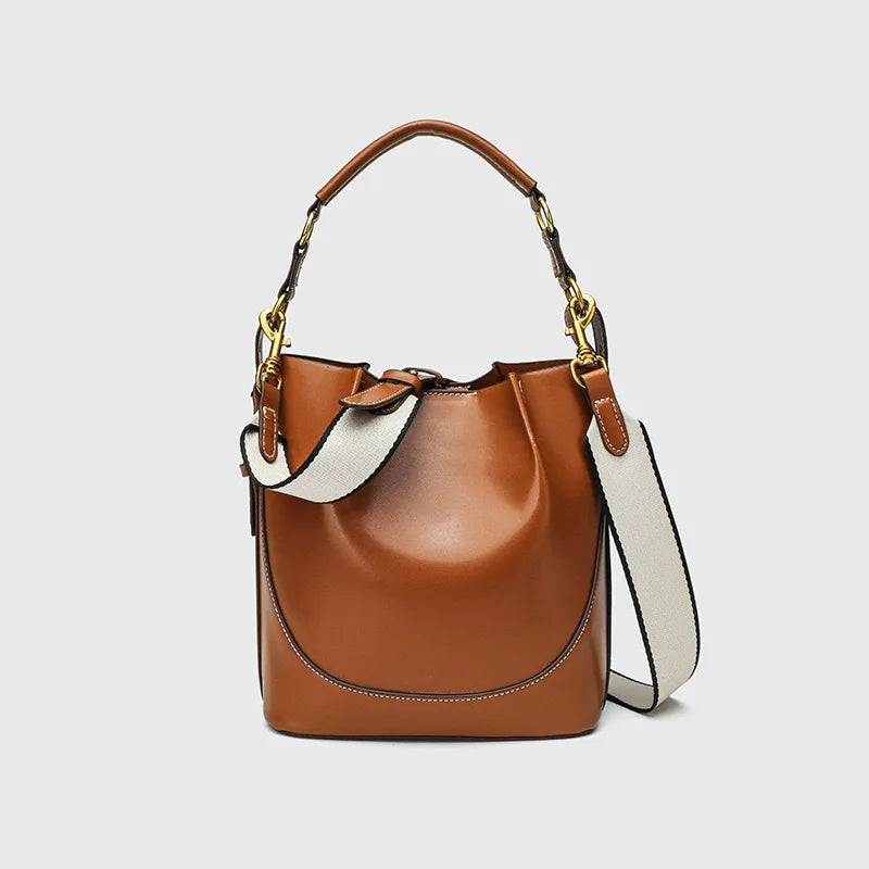 2025 Women's Large Capacity Bucket Bag with Wide Shoulder Strap Single Shoulder Handbag Drawstring Handheld Crossbody Bag