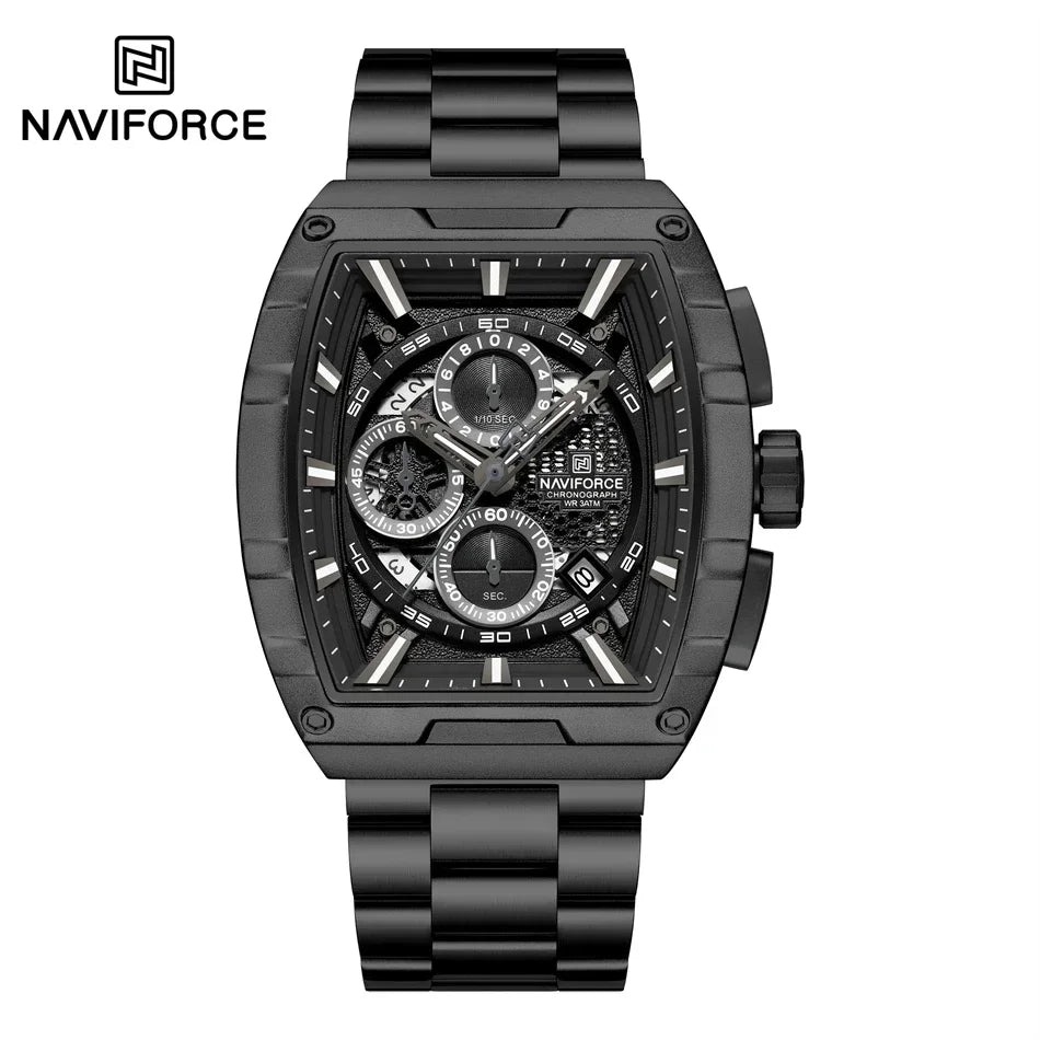 NAVIFORCE Luxury Tonneau Quartz Wristwatch Top Brand Men's Watches Waterproof Chronograph Watch for Men 2025 Auto Date Clock
