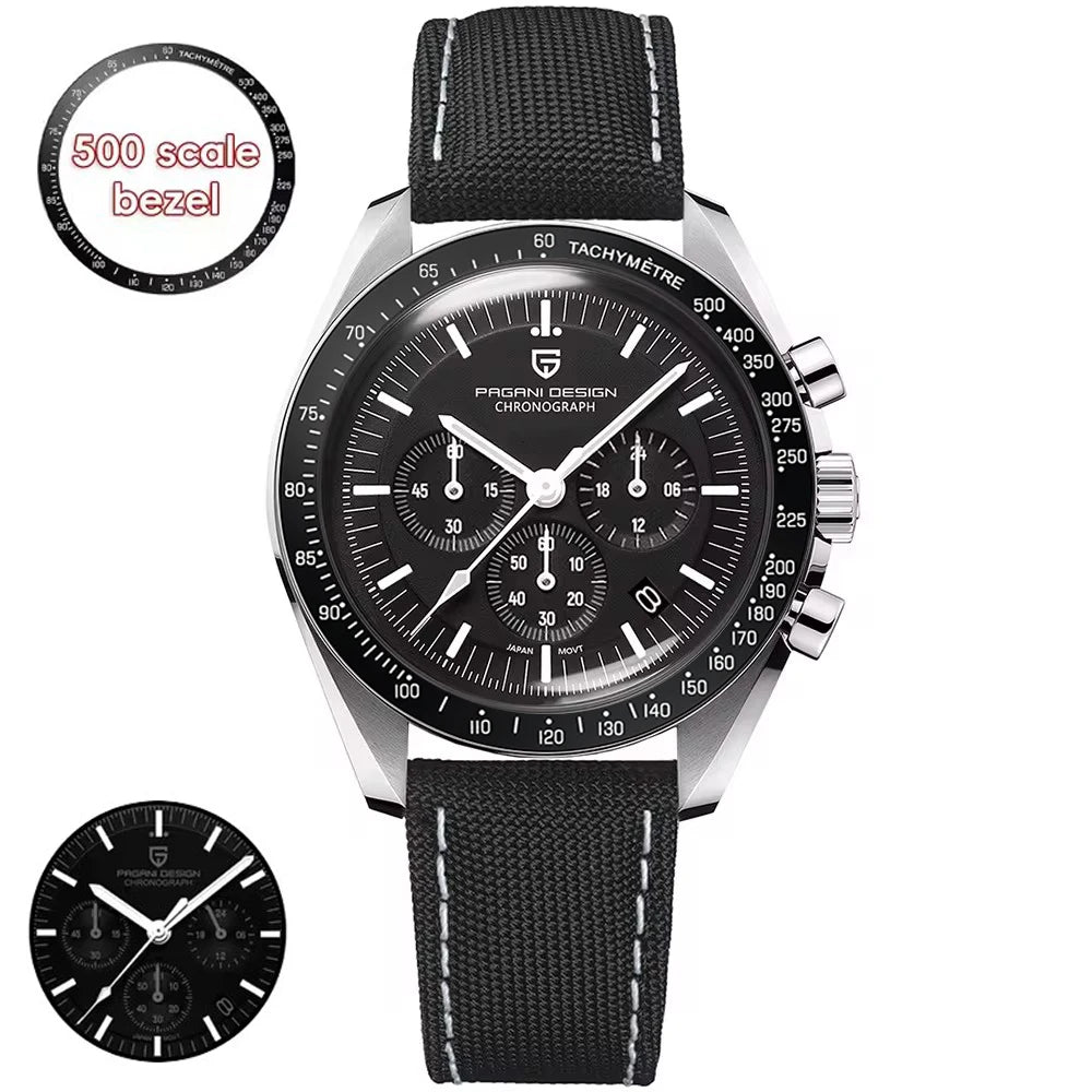 PAGANI DESIGN 2026 New Moon Men's Watches Luxury Quartz Watch For Men VK63 Chronograph AR Sapphire Mirror Ceramic Bezel Luminous
