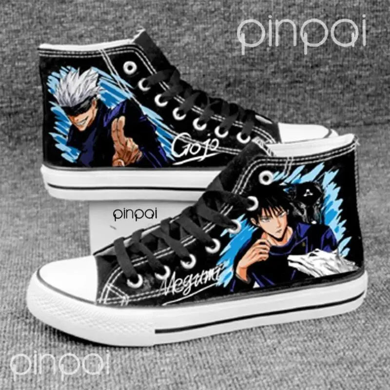 Jujutsu Kaisen Anime Cosplay Shoes Sneakers Graffiti Print High Top Canvas Shoes Cartoon Gojo Satoru Student Shoes Holiday Gift