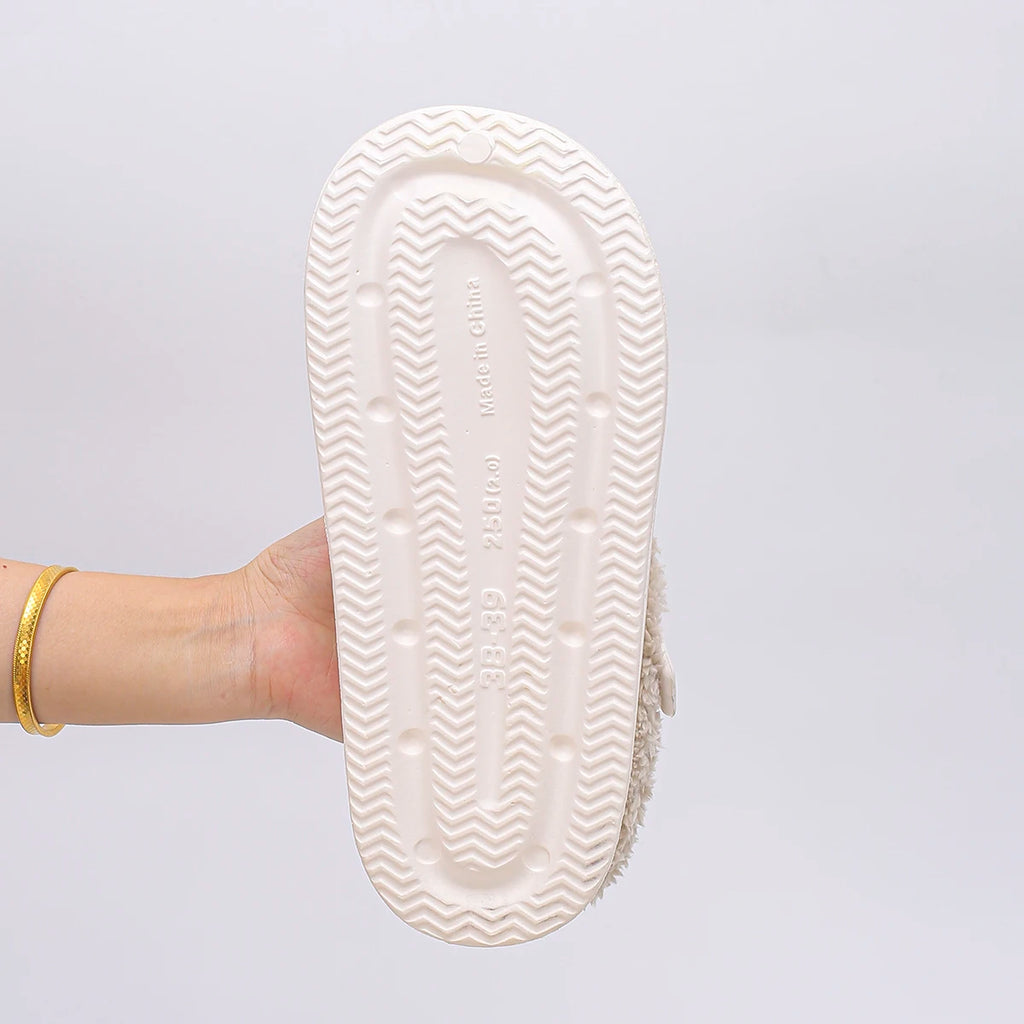 Waterproof Eva Furry Mules Slippers Women 2025 Winter Metal Buckle Warm Plush Slippers Soft Thick Bottom Non Slip Indoor Slides
