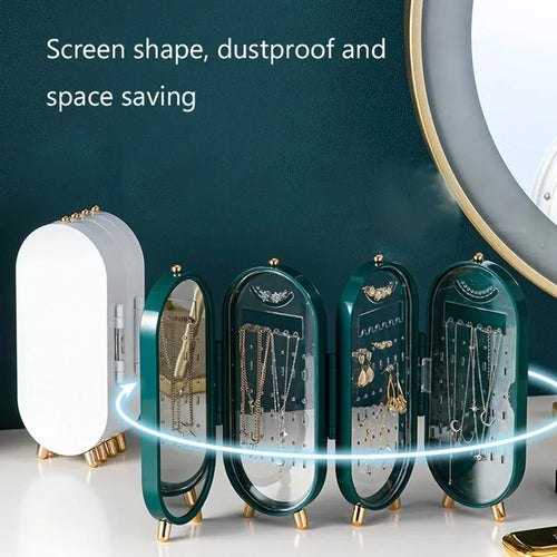 1Pcs Light Luxury Jewelry Storage Box Earring Necklace Multi-layer Dust Proof Desktop Container with Mirror Cosmetic Organizer
