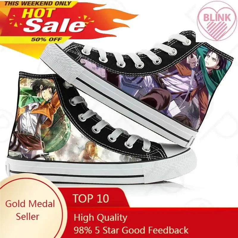 Anime Shingeki no Kyojin Cosplay Print Canvas Shoes Attack On Titan Eren Jaeger High Top Canvas Sneakers Casual Shoes