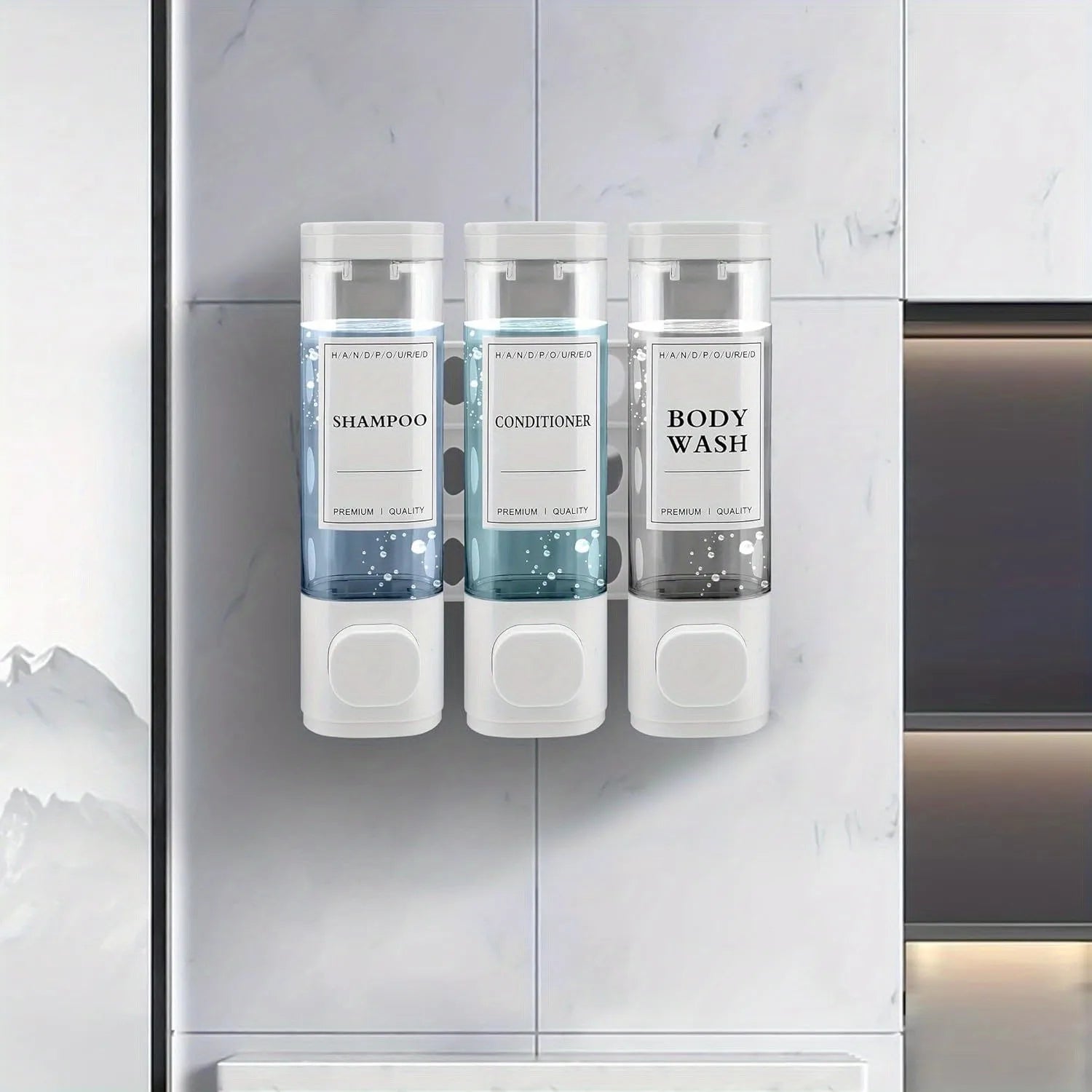 Wall-mounted Soap Dispenser, Shower Gel Dispenser, 3-in-1 Shampoo and Conditioner Dispenser, No Drilling Required, ABS Material,
