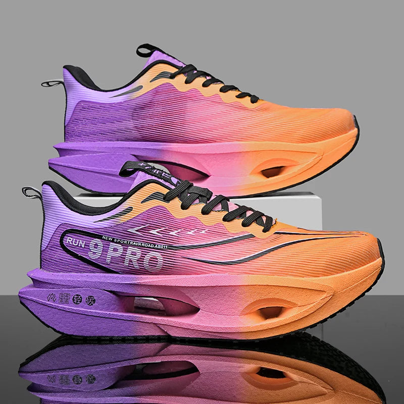 New Carbon Plate Sneakers Outdoor Soft Sole Mesh Sports Shoes Running Shoes Light Anti-Slip Casual Couple Tennis Shoes