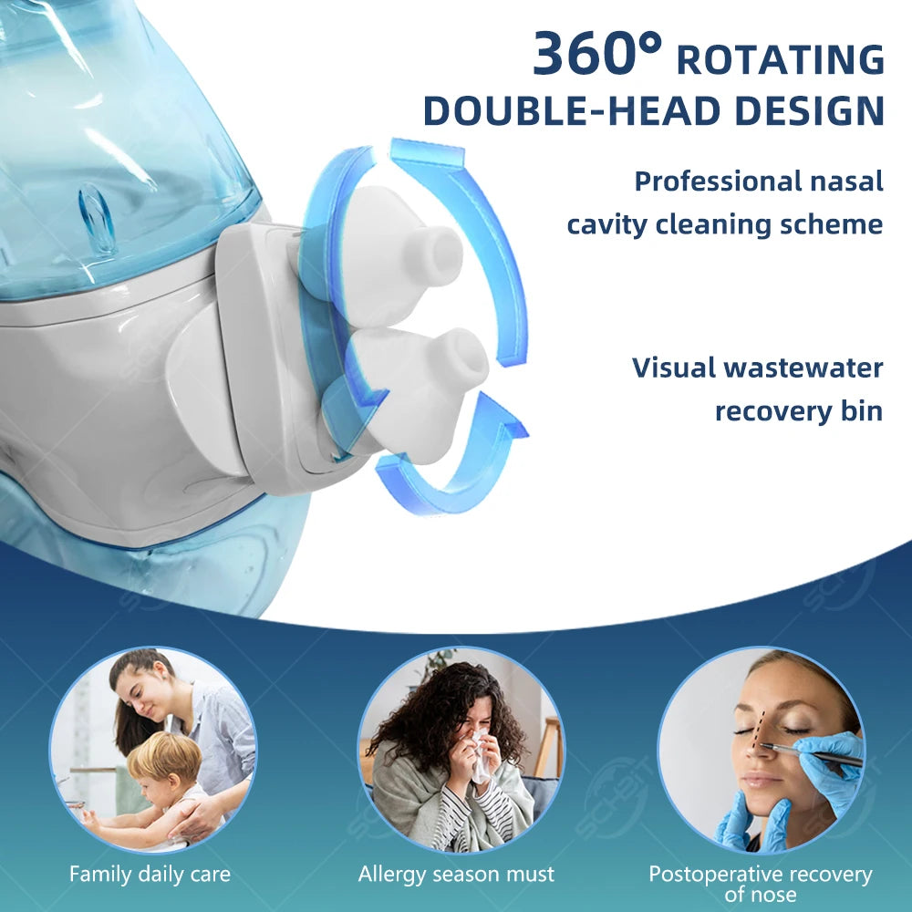 Electric Nasal Irrigator 360° Clean Nasal Cavity Nose Cleaner for Healthy Breathing Keep Nasal Cavity Clean