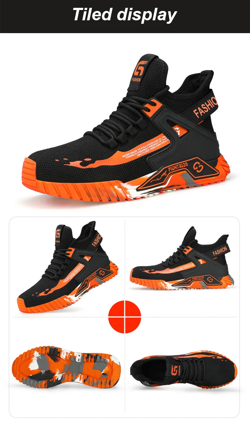 Steel Toe Anti-smash  Anti-Puncture Safety Shoes Men Lightweight Slip Resistant Work Shoes Comfortable Breathable Work Boots Men