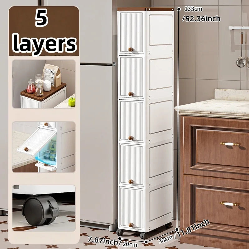 20cm-Flip lid slit storage cabinet, kitchen slit shelf, bathroom multi-layer plastic snack cabinet, narrow-edge storage cabinet