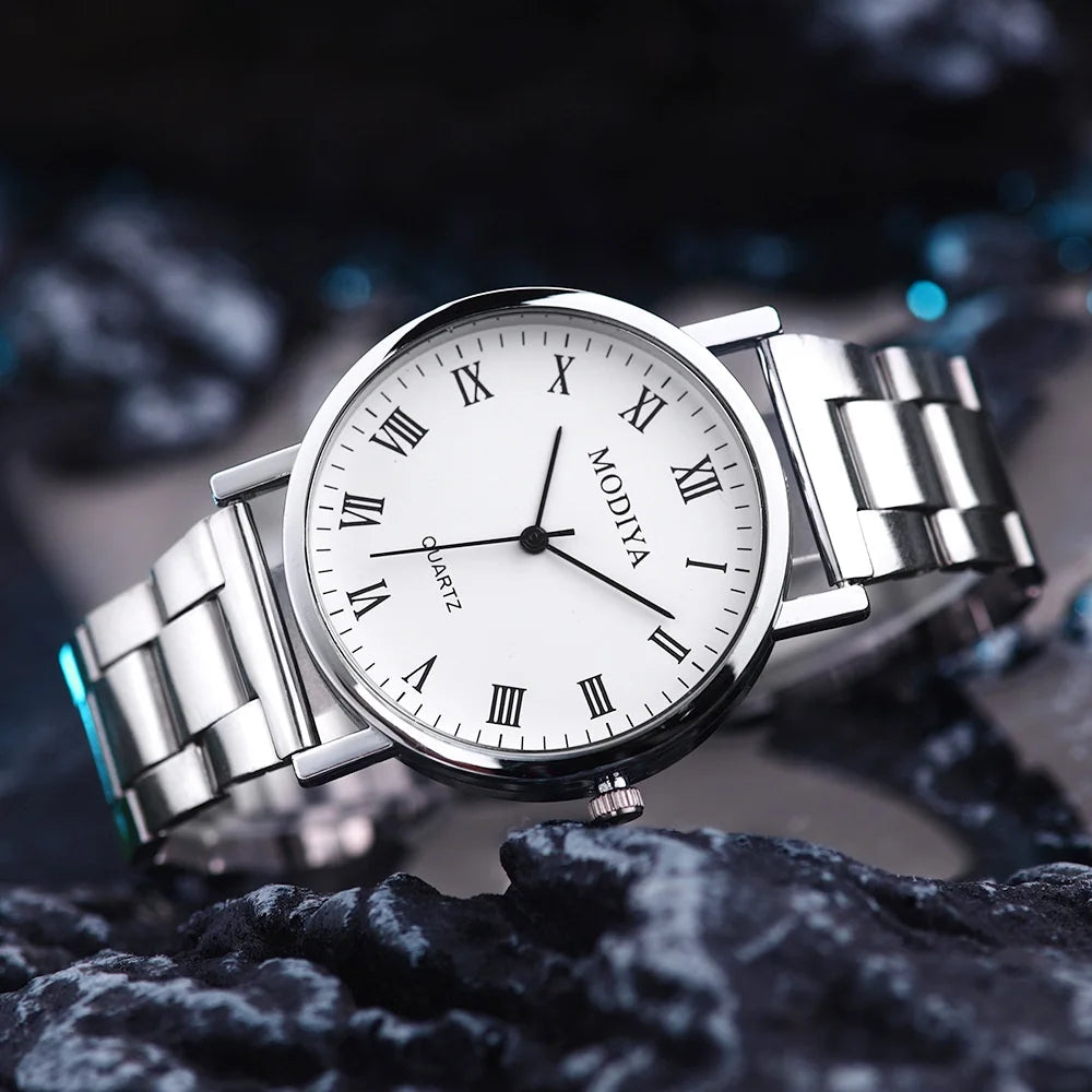 Men's Watch Casual Silver Alloy Band Male Quartz Watches