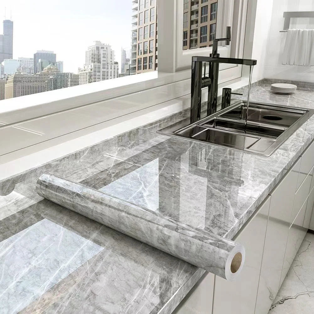 40cm kitchen waterproof and oil resistant PVC self-adhesive marble wall sticker easy to clean home decoration wall sticker