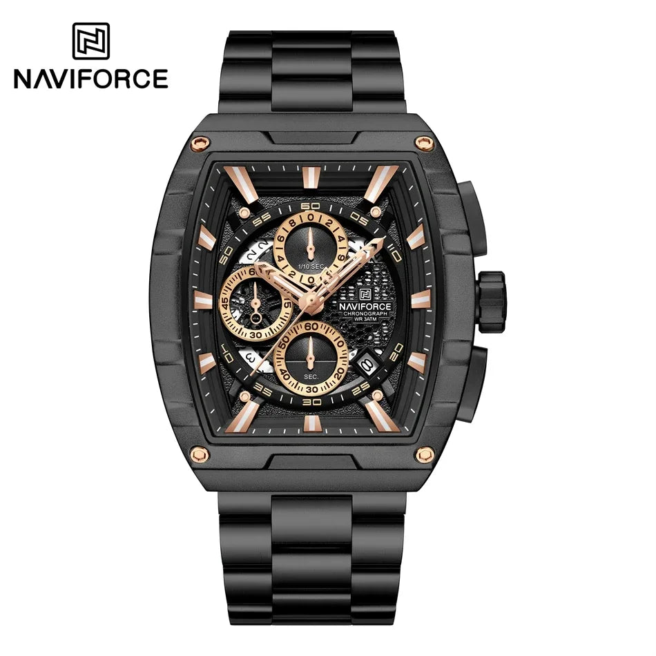 NAVIFORCE Luxury Tonneau Quartz Wristwatch Top Brand Men's Watches Waterproof Chronograph Watch for Men 2025 Auto Date Clock