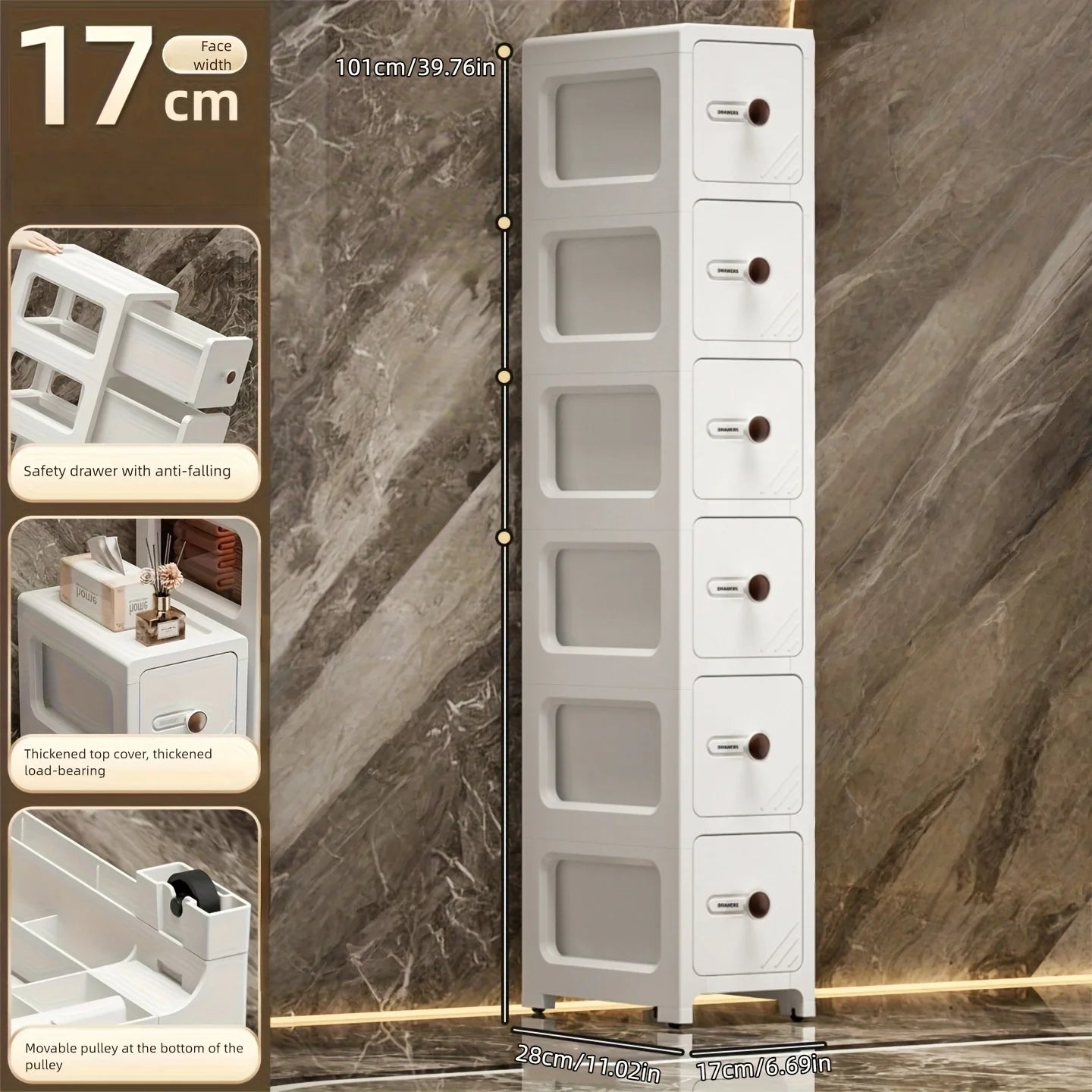 17 cm drawer-type slit storage cabinet, ultra-narrow slit cabinet for refrigerator, multi-layer storage rack for bathroom