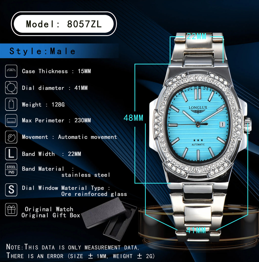 LONGLUX automatic man watch diamond watch luxury stainless steel wholesale mechanical watches day date waterproof man watch