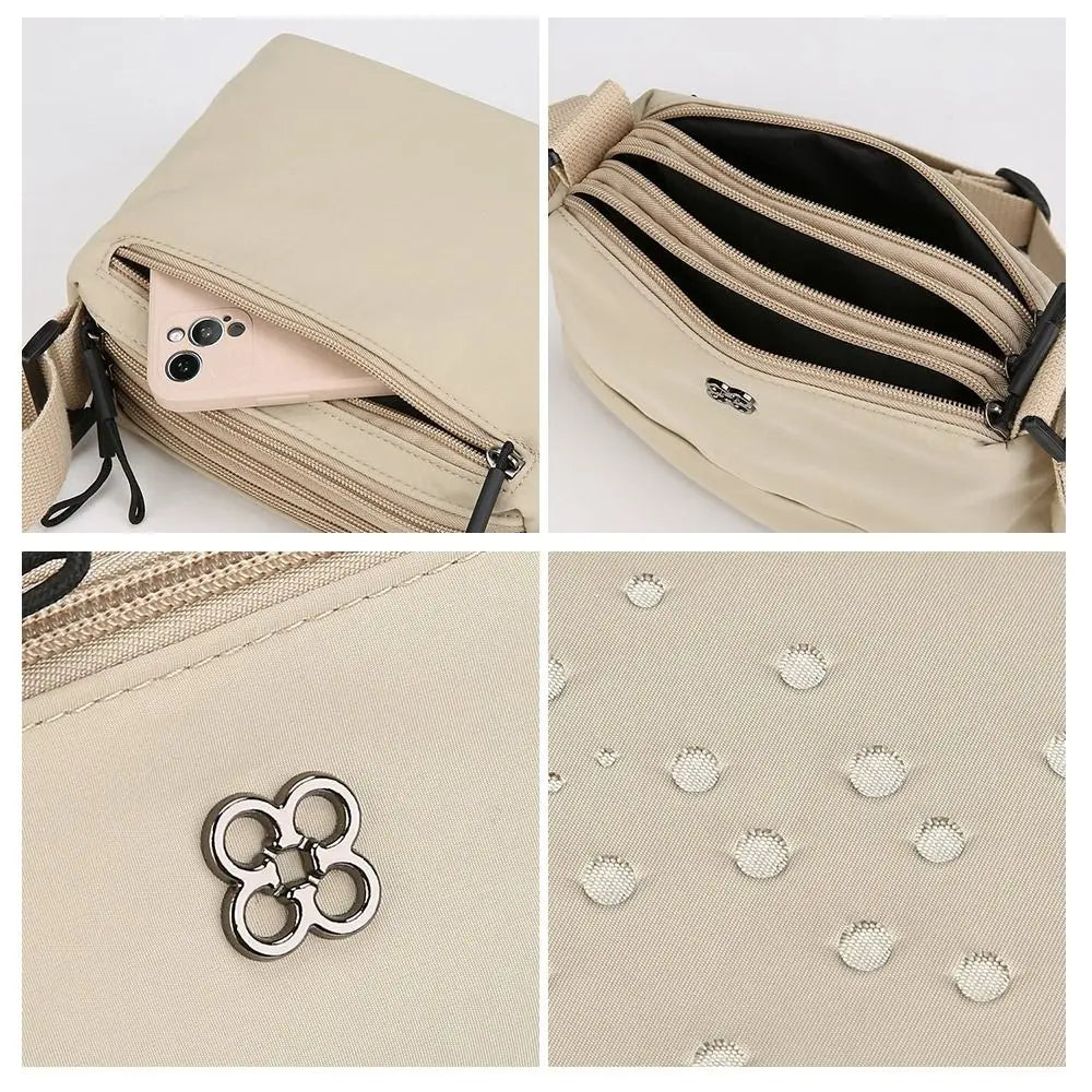 Solid Color Casual Style Handbag Soft Nylon Cloth Women Shoulder Bag Multiple Pockets Tote Bag Student Bag