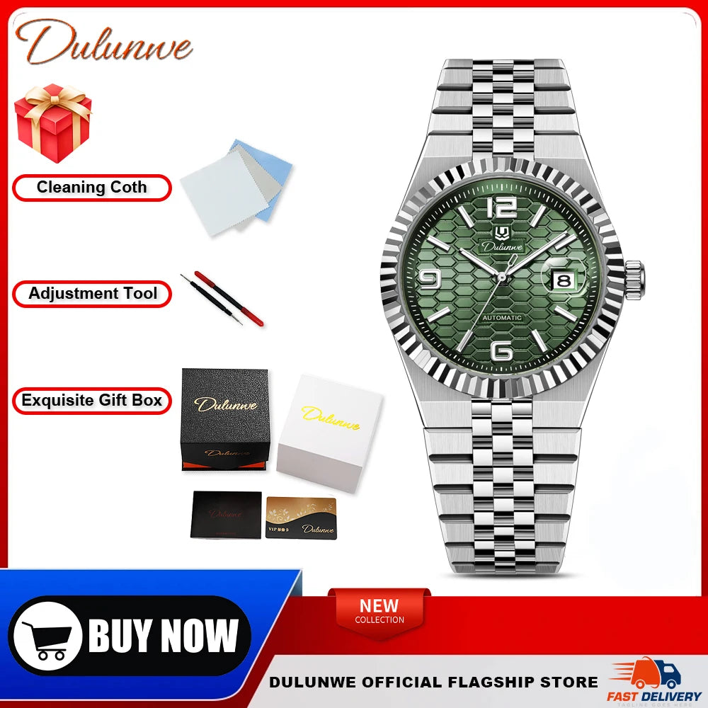 Luxury Automatic Mechanical DULUNWE Men's Watch Date Man Watch Waterproof Luminous Business Watches For Men Reloj