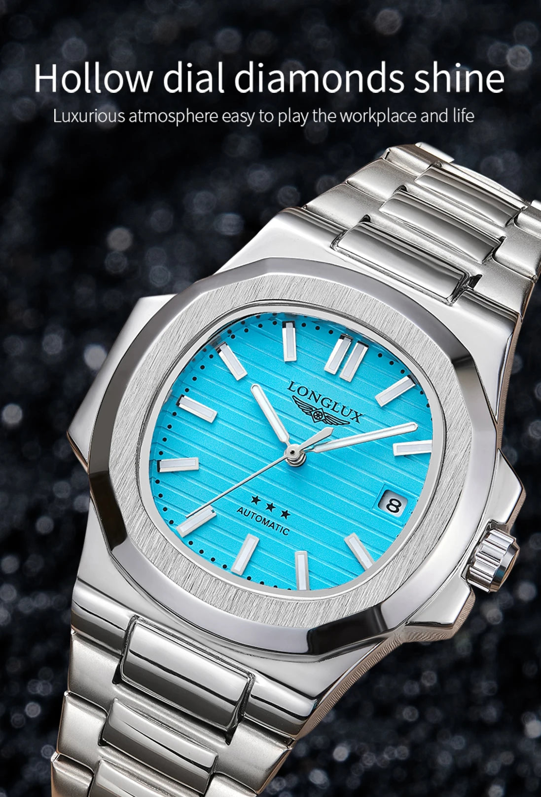 Men automatic watch business date mechanical watches waterproof stainless steel luminous luxury mens watch boyfriend gift