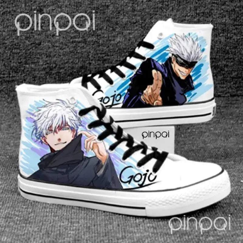Jujutsu Kaisen Anime Cosplay Shoes Sneakers Graffiti Print High Top Canvas Shoes Cartoon Gojo Satoru Student Shoes Holiday Gift