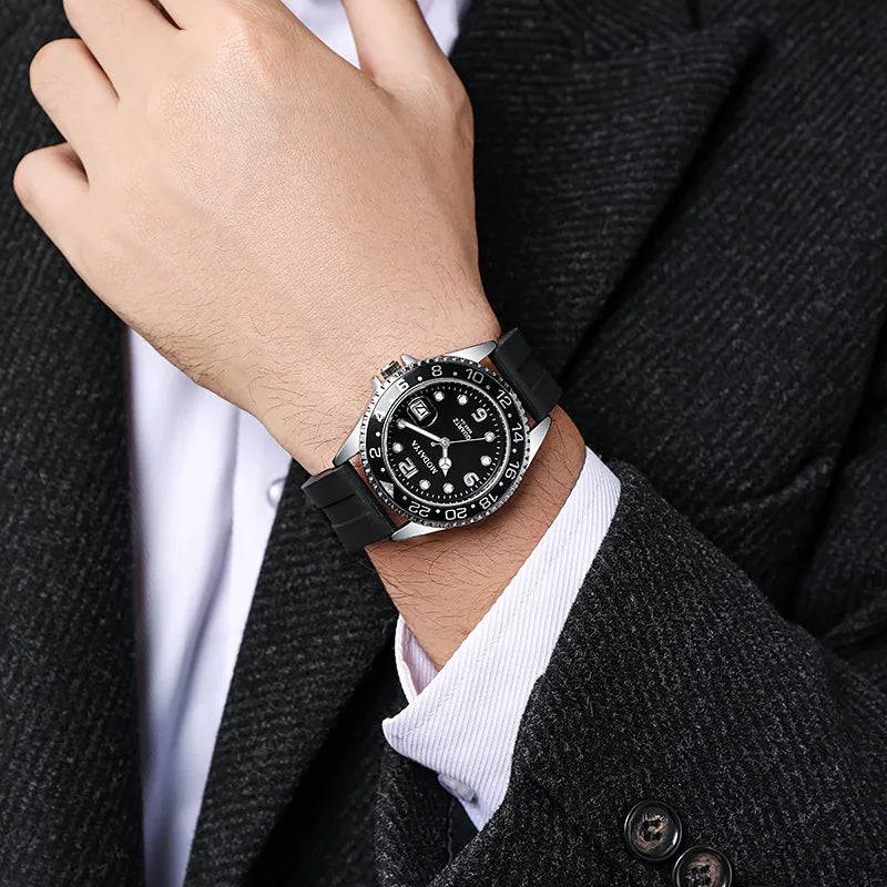 Fashion Men Business Watches Casual Silicone Band Calendar Quartz Watch Steel Wristwatch for Male Clock Reloj Hombre