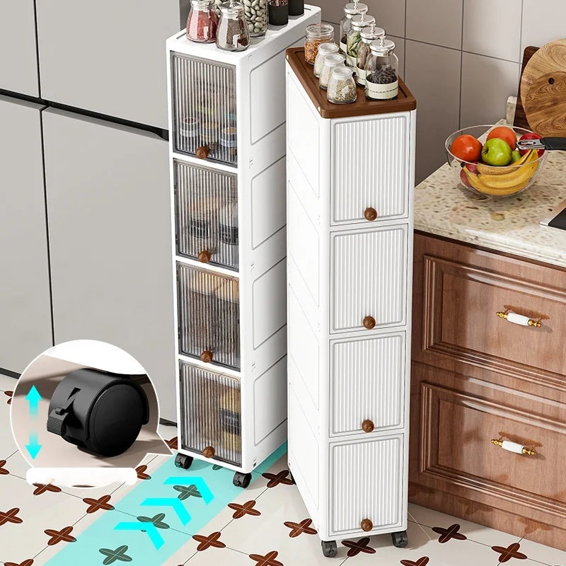 Slim Cabinet 20cm Wide Rolling Storage 2-6 Tiers Large Capacity Space-Saving Heavy-Duty for Kitchen Living Room Bedroom