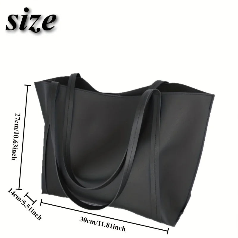 Women's Large Capacity Lightweight Tote Bag Elegant Black Synthetic Shoulder Bag, Spacious Work Travel Handbag for Everyday Use