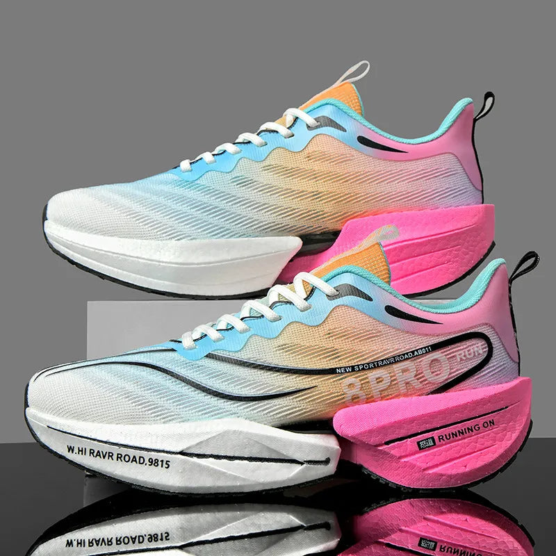 New Carbon Plate Sneakers Outdoor Soft Sole Mesh Sports Shoes Running Shoes Light Anti-Slip Casual Couple Tennis Shoes