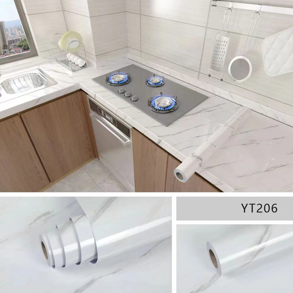 40cm kitchen waterproof and oil resistant PVC self-adhesive marble wall sticker easy to clean home decoration wall sticker