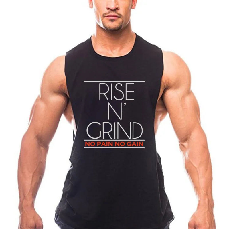 Gym Bodybuilding Running Clothing Summer Cotton Breathable Singlets Mens Training Sleeveless Tank Tops Large Side Slits Shirts