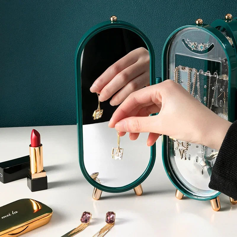 1Pcs Light Luxury Jewelry Storage Box Earring Necklace Multi-layer Dust Proof Desktop Container with Mirror Cosmetic Organizer