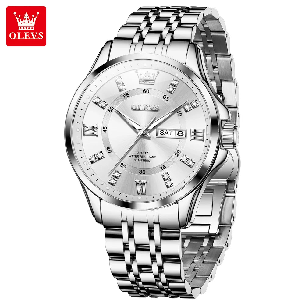 OLEVS Brand watch steel band stereo dial double calendar quartz watch waterproof men's watch 3620