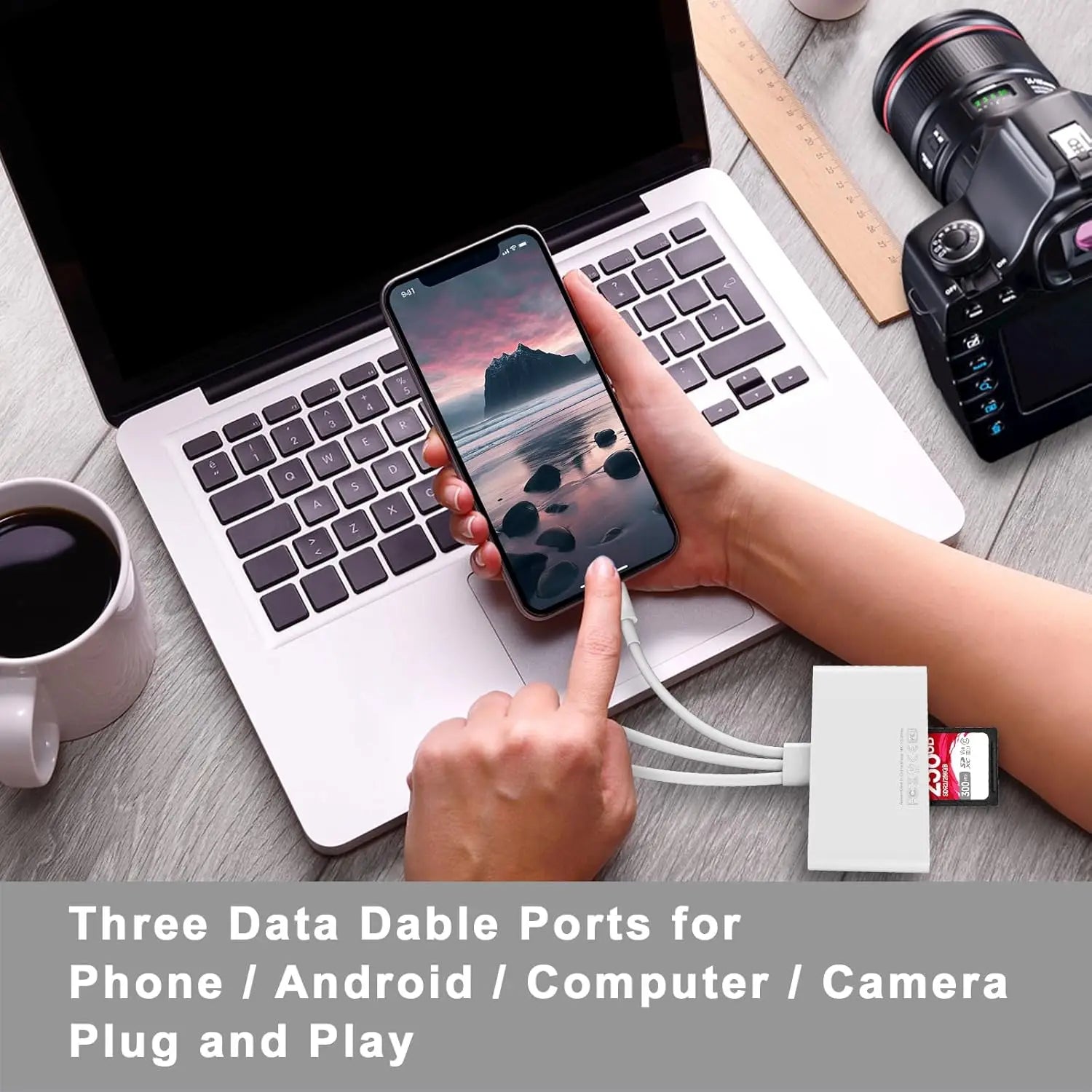5 in 1 Memory Card Reader, USB OTG Adapter & SD Card Reader USB C and USB A Devices with Micro SD & SD Card Slots
