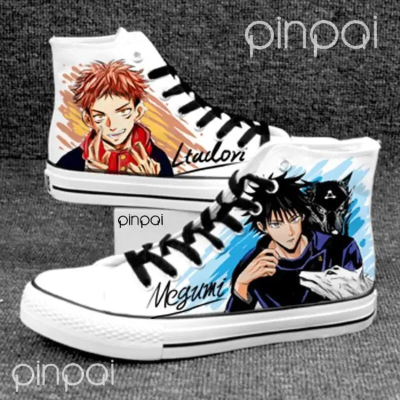 Jujutsu Kaisen Anime Cosplay Shoes Sneakers Graffiti Print High Top Canvas Shoes Cartoon Gojo Satoru Student Shoes Holiday Gift