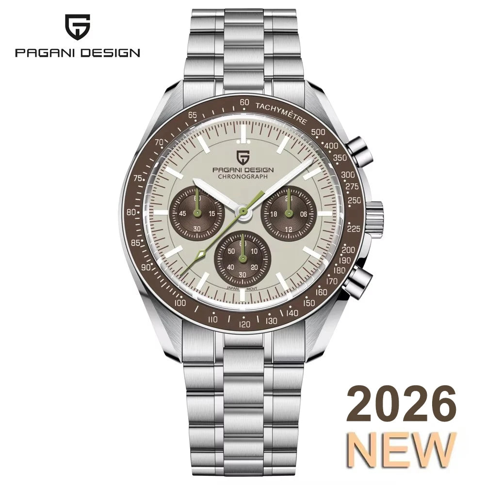 PAGANI DESIGN 2026 New Moon Men's Watches Luxury Quartz Watch For Men VK63 Chronograph AR Sapphire Mirror Ceramic Bezel Luminous