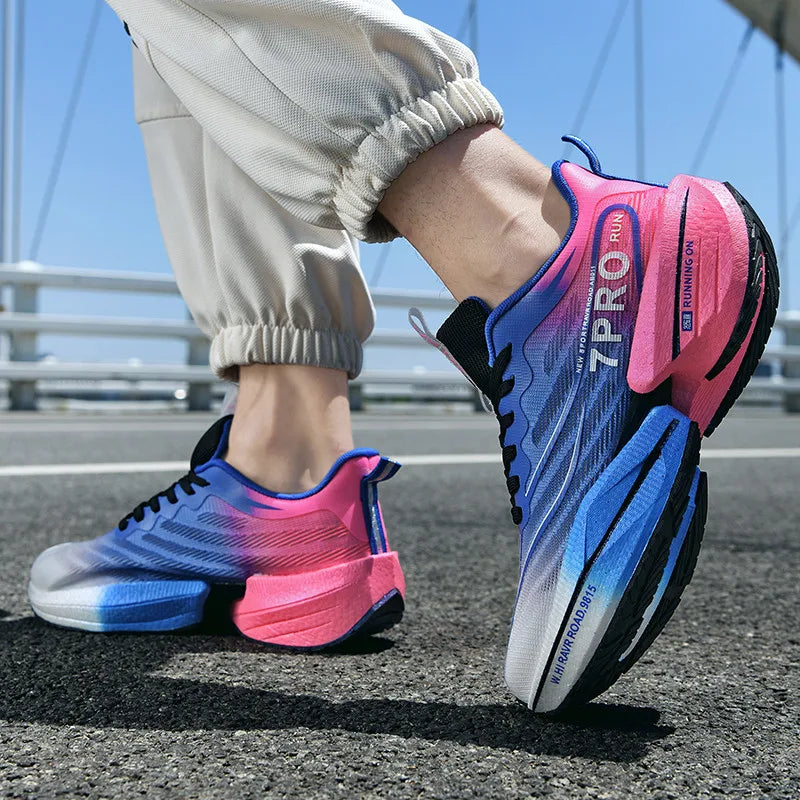 New Carbon Plate Sneakers Outdoor Soft Sole Mesh Sports Shoes Running Shoes Light Anti-Slip Casual Couple Tennis Shoes