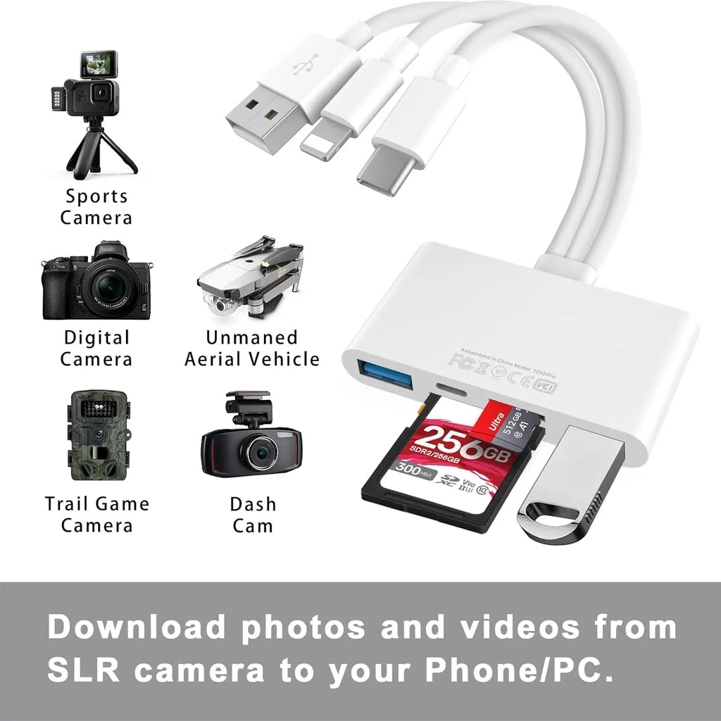 5 in 1 Memory Card Reader, USB OTG Adapter & SD Card Reader USB C and USB A Devices with Micro SD & SD Card Slots