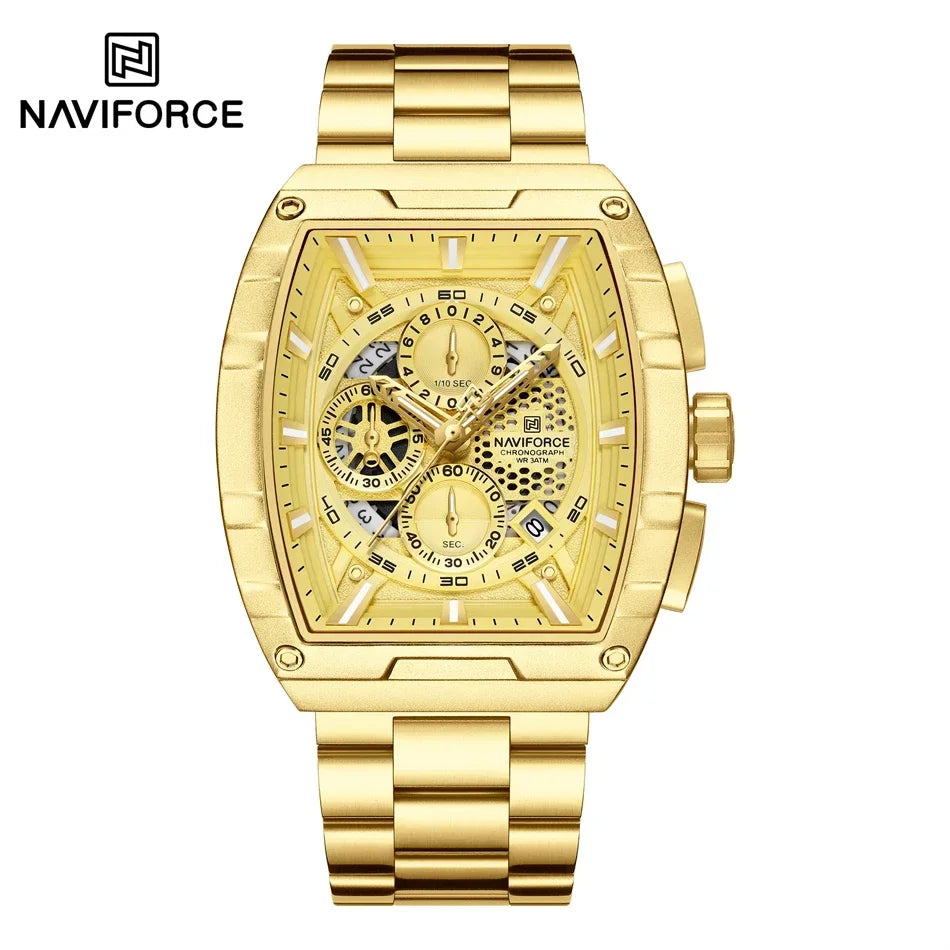 NAVIFORCE Luxury Tonneau Quartz Wristwatch Top Brand Men's Watches Waterproof Chronograph Watch for Men 2025 Auto Date Clock