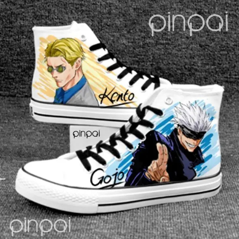 Jujutsu Kaisen Anime Cosplay Shoes Sneakers Graffiti Print High Top Canvas Shoes Cartoon Gojo Satoru Student Shoes Holiday Gift