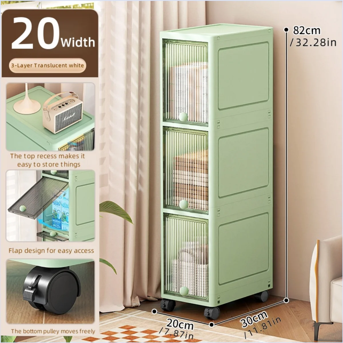 20cm-Flip lid slit storage cabinet, kitchen slit shelf, bathroom multi-layer plastic snack cabinet, narrow-edge storage cabinet