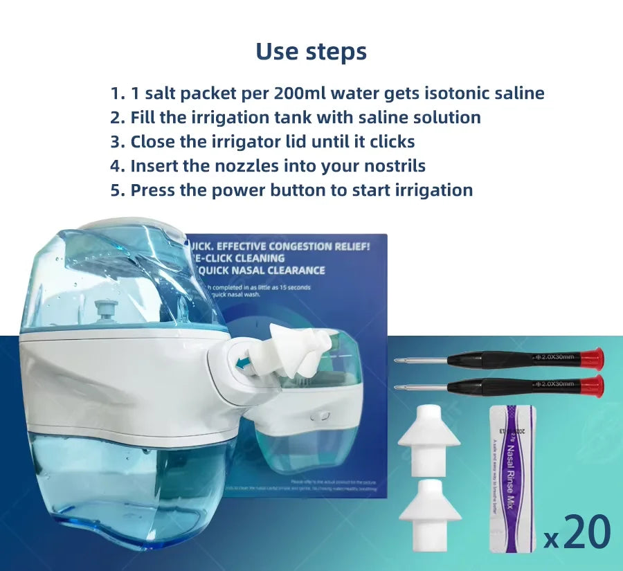 Electric Nasal Irrigator 360° Clean Nasal Cavity Nose Cleaner for Healthy Breathing Keep Nasal Cavity Clean