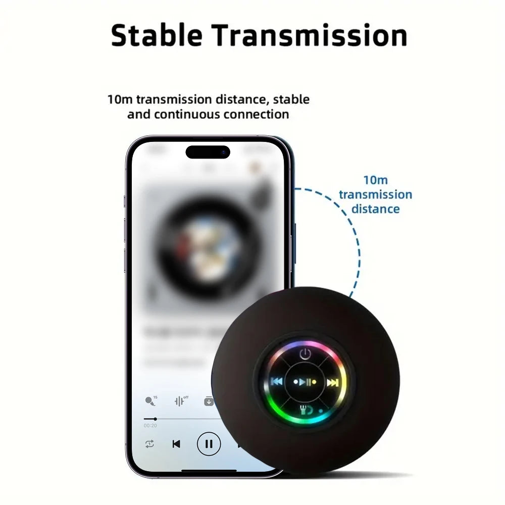 Portable Wireless Bluetooth Speaker LED Light IPX4 Waterproof Speaker Outdoor Bathroom Suction Cup Mini 3D Subwoofer Sound Box