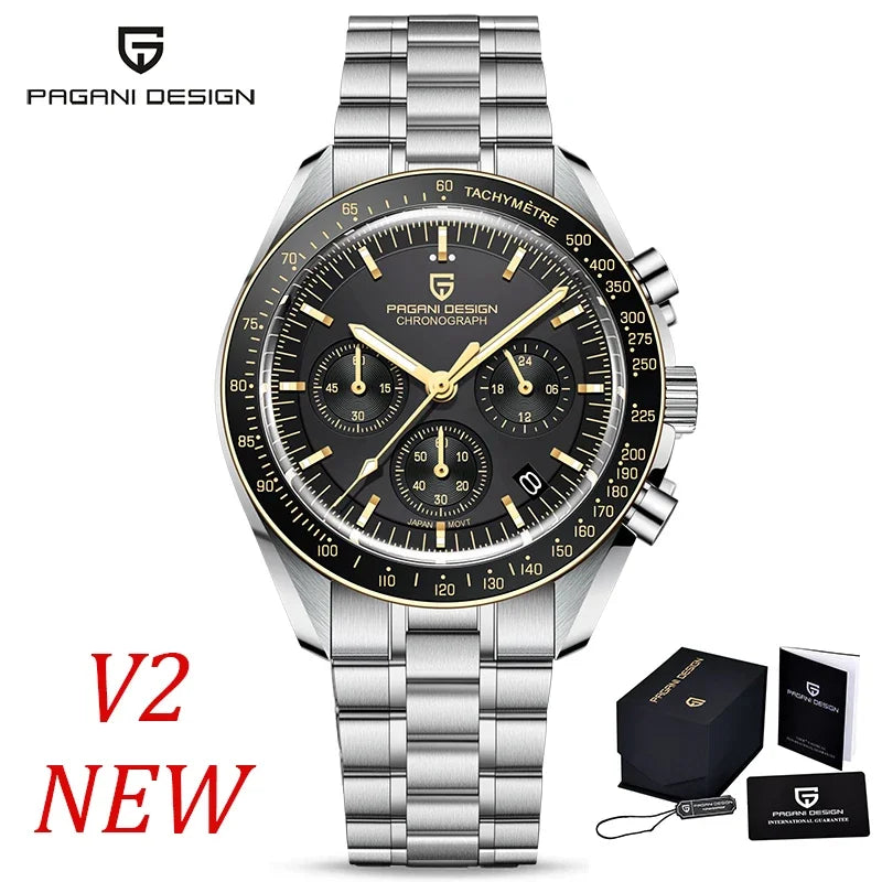PAGANI DESIGN 2026 New Moon Men's Watches Luxury Quartz Watch For Men VK63 Chronograph AR Sapphire Mirror Ceramic Bezel Luminous