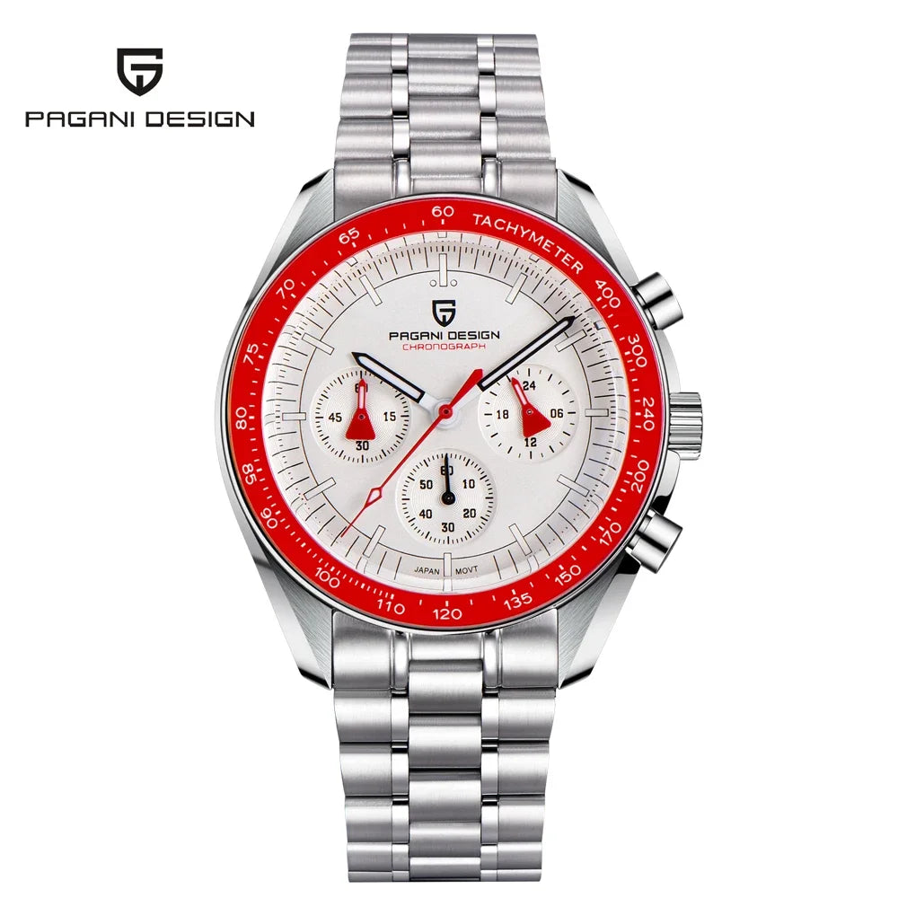 PAGANI DESIGN 2026 New Moon Men's Watches Luxury Quartz Watch For Men VK63 Chronograph AR Sapphire Mirror Ceramic Bezel Luminous