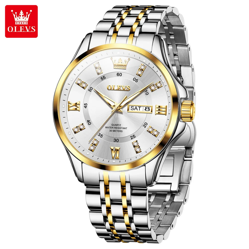 OLEVS Brand watch steel band stereo dial double calendar quartz watch waterproof men's watch 3620