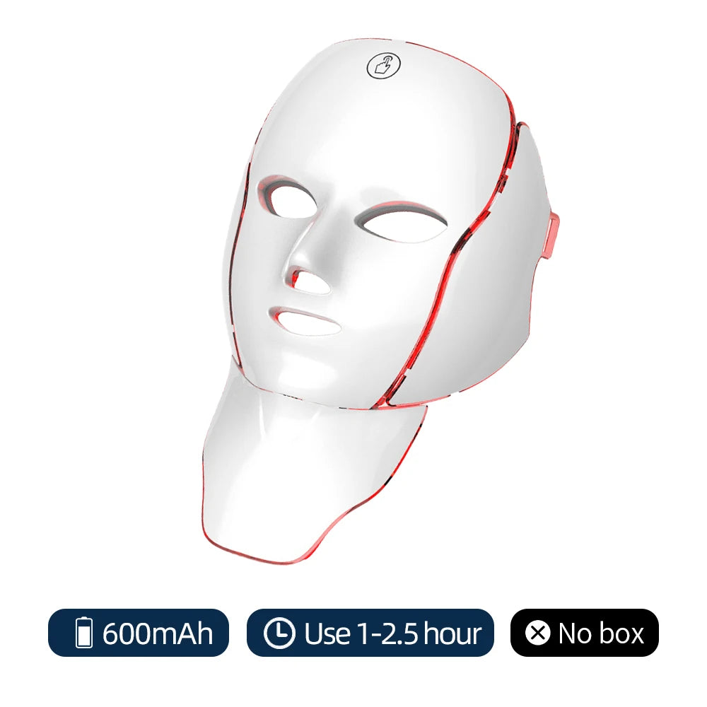 LED Facial Mask with Neck 7 Colors Light Therapy Red Light Facial Mask for Anti-Aging Rejuvenation Brighten Skin Beauty Device